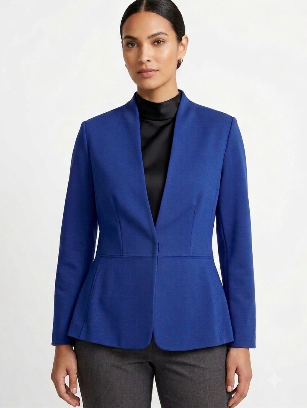 Preston & York Royal Blue Tailored Collarless Peplum Blazer Jacket | Size 14